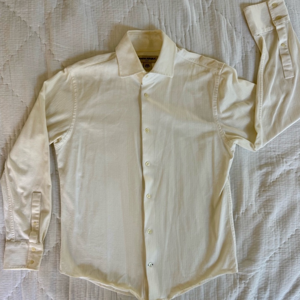 Y2K Banana Republic Cream Textured Cotton Button Down Shirt L EUC